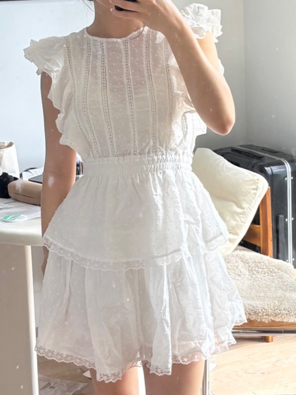 White Eyelet Ruffle Tiered Mini Dress